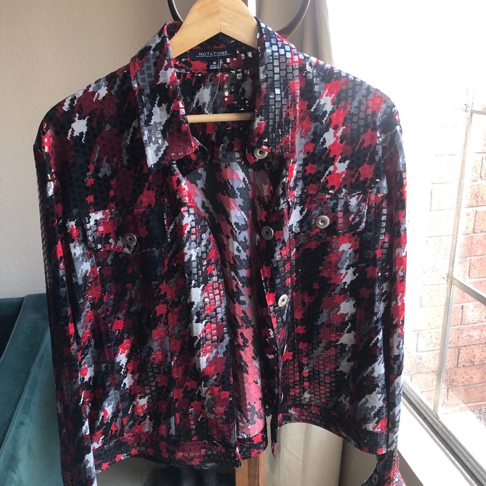 Notations Black Red Sequin Look Jacket. Size L - image 1